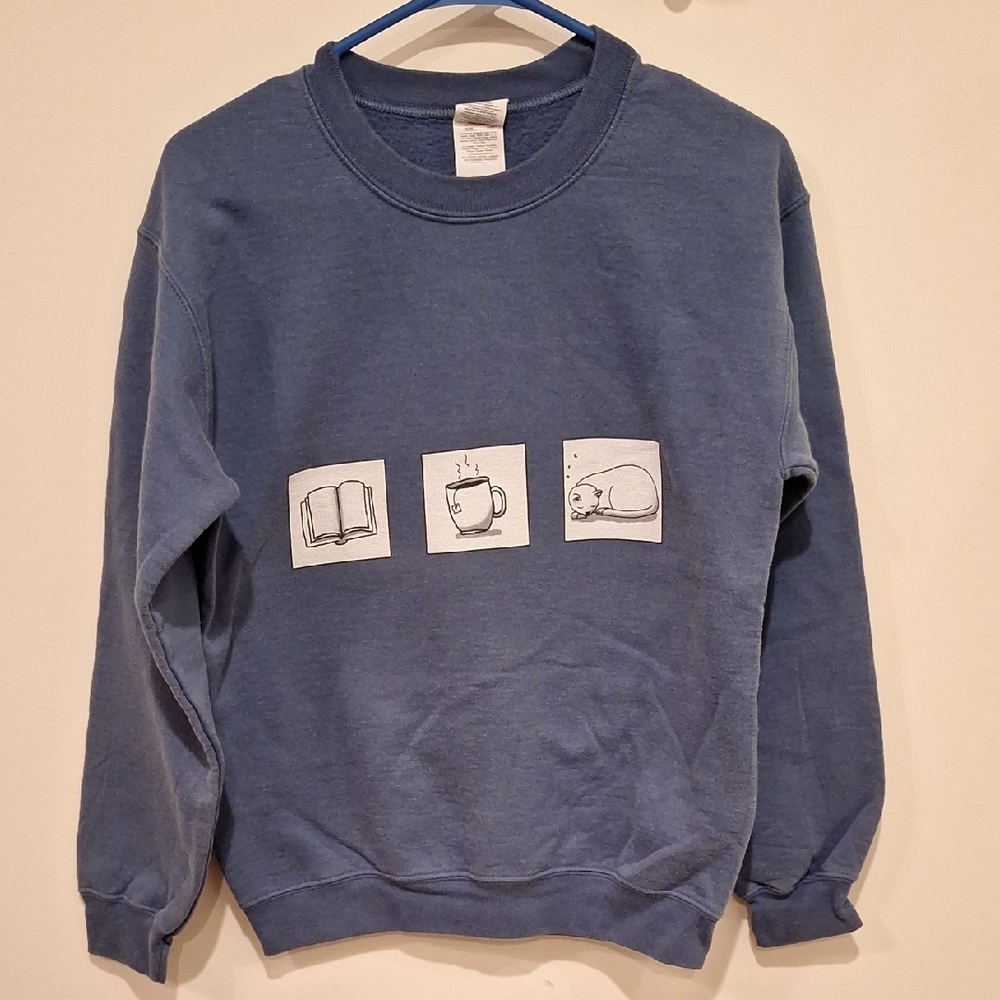 "Cats, Books and Tea" Gildan Slate Blue Crewneck Sweatshirt